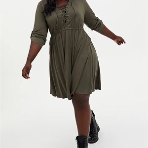 Torrid Green Challis Lace Up Dress